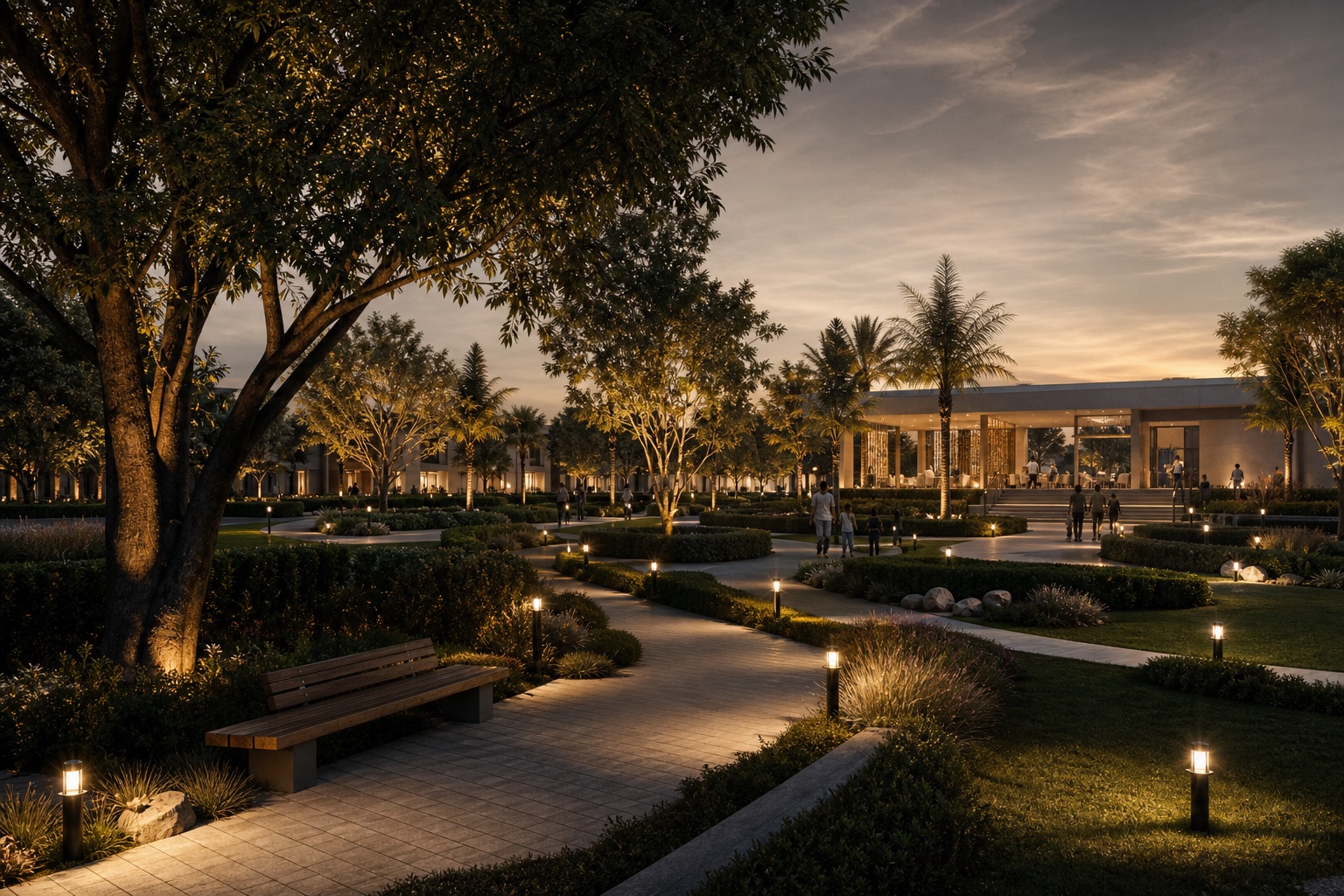 Illustrative landscaped community amenities