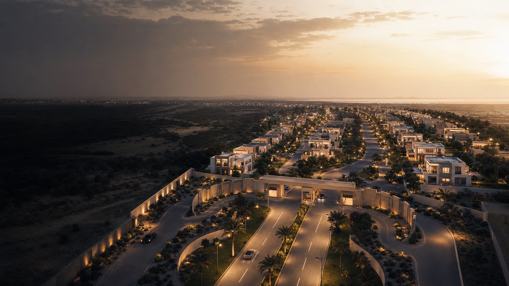 Illustrative aerial view of a premium residential community