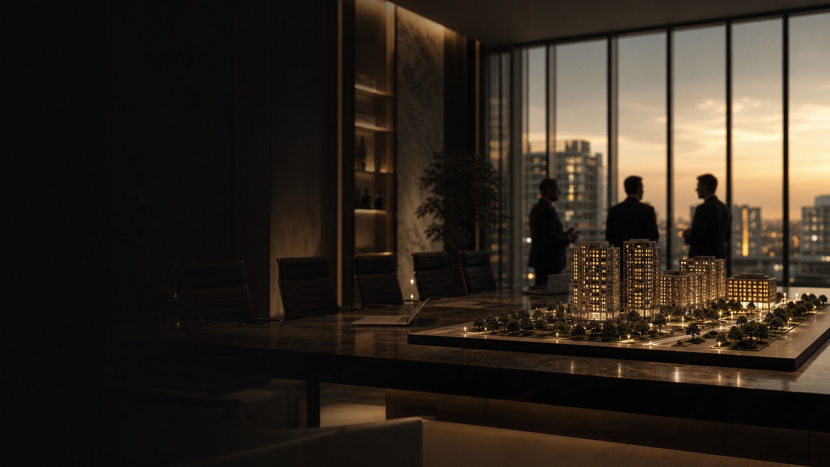 Premium boardroom with architectural model for Oud Properties leadership
