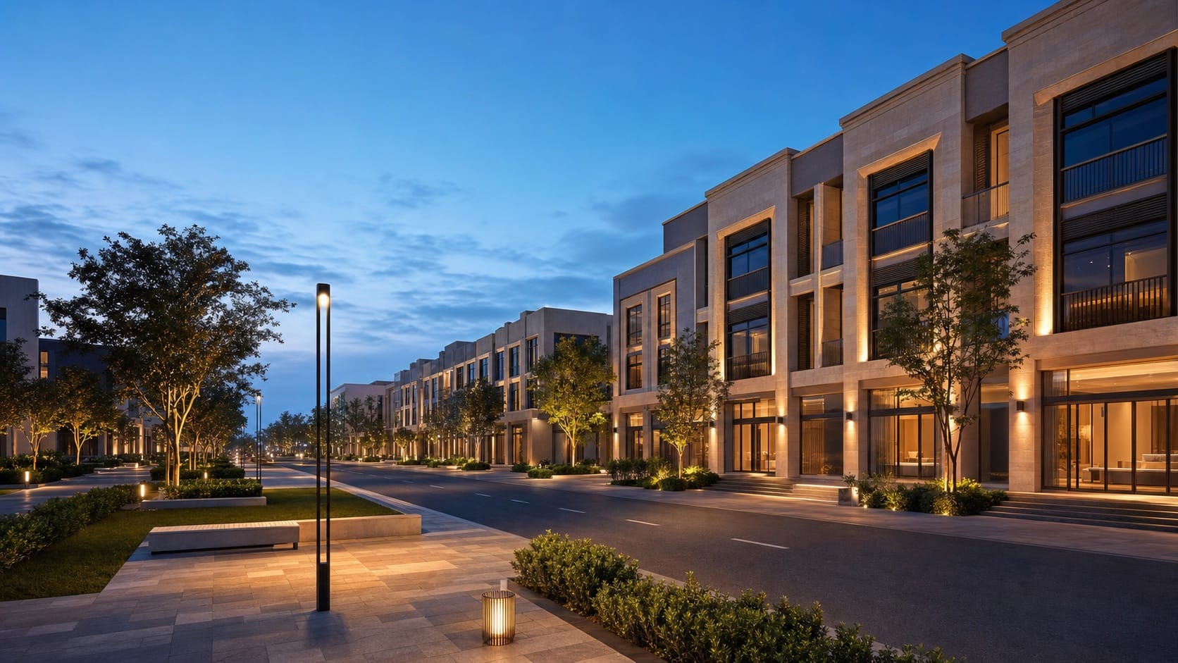 Illustrative commercial boulevard for an Oud Properties commercial plots update